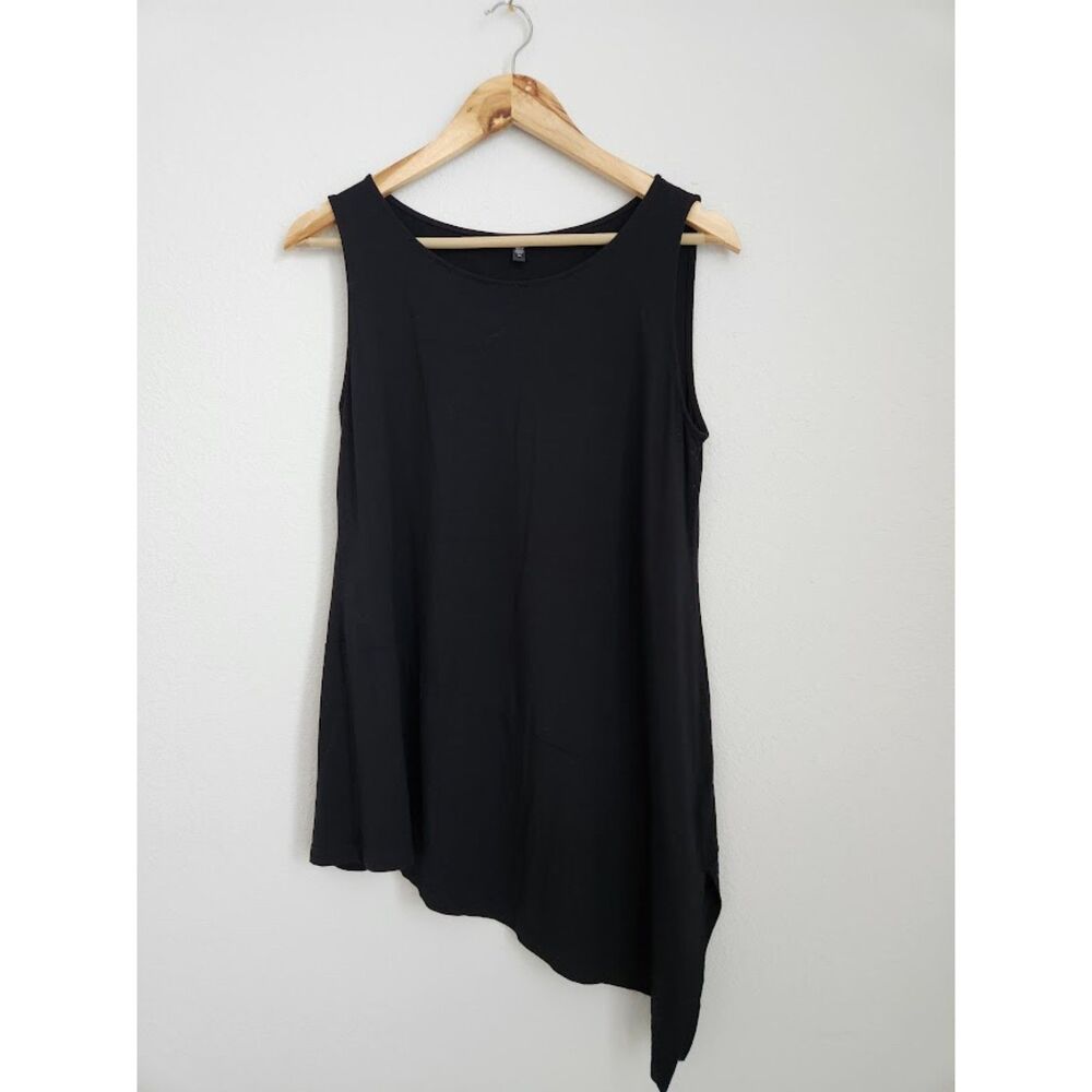 Eileen Fisher Black Sleeveless Asymmetrical Tunic Top | Size M